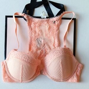 Victoria Secret Lace Halter Bralette in Peach Lined Demi/demi Double Size34C